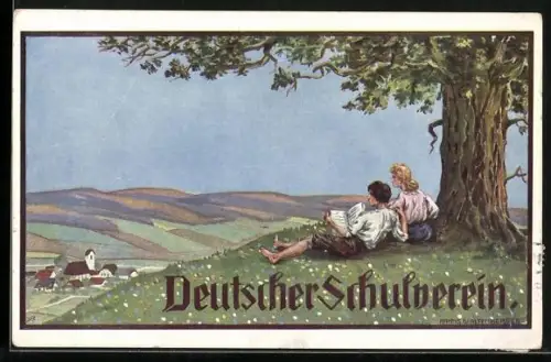 AK Deutscher Schulverein, Liebespaar unter einem Baum