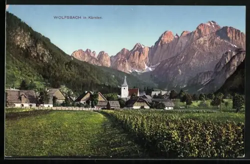 AK Wolfsbach in Kärnten, Ortsansicht mit Kirche