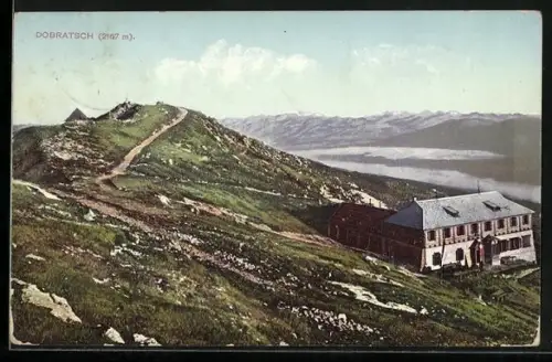 AK Dobratsch, Gasthof vor Bergpanorama