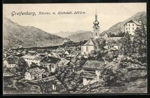Künstler-AK Greifenburg /Kärnten, Blick über die Dächer