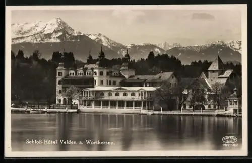 AK Velden, Blick auf Schloss-Hotel vom Wörthersee aus gesehen