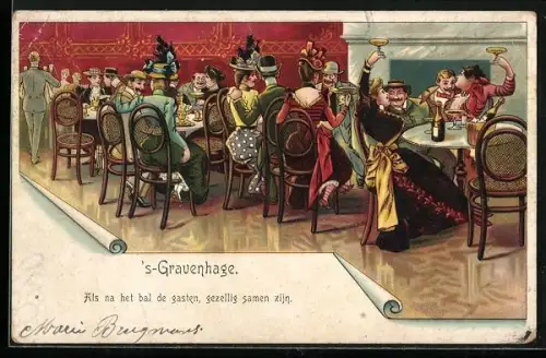 Künstler-AK 's-Gravenhage, Gäste im Nachtcafe