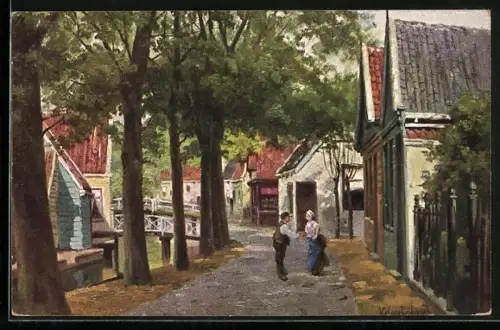 Künstler-AK Johan Georg Gerstenhauer: Ortspartie mit zwei Anwohnern