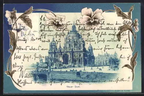 Lithographie Berlin, Neuer Dom, Blumen