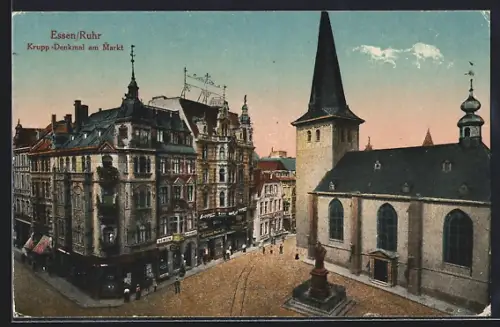 AK Essen /Ruhr, Krupp-Denkmal am Markt, Kirche
