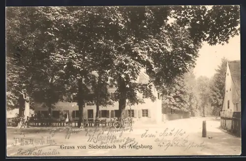 AK Siebentisch bei Augsburg, Gasthaus unter Bäumen