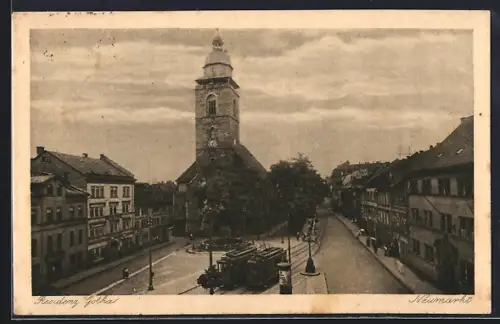 AK Gotha, Neumarkt mit Kirche und Strassenbahn