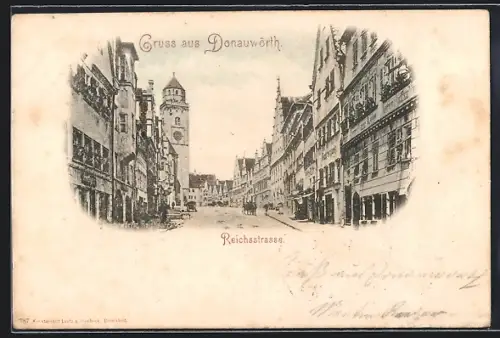 AK Donauwörth, Reichsstrasse mit Turm