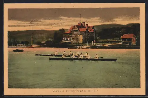 AK Essen, Bootshaus bei Villa Hügel an der Ruhr, Sportruderboote