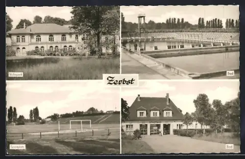 AK Zerbst, Volkspark, Bad, Sportplatz, Stadtbad