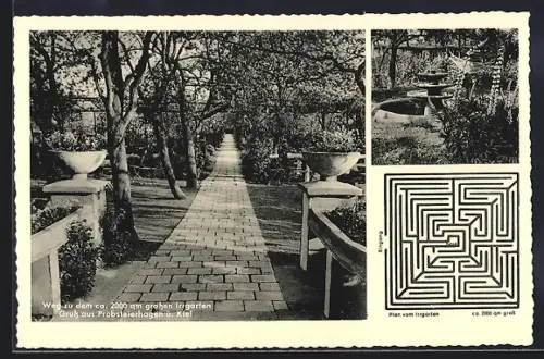 AK Probsteierhagen b. Kiel, Gaststätte zum Irrgarten, Inh. A. Martini, Gartenweg, Irrgartenplan