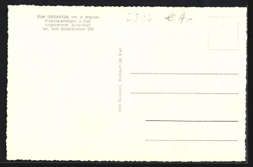 AK Probsteierhagen b. Kiel, Gaststätte zum Irrgarten, Inh. A. Martini, Gartenweg, Irrgartenplan