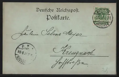 Mondschein-AK Rüdesheim / Rhein, Rheinansicht mit Boot und Ortsansicht