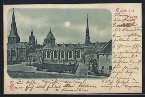 Mondschein-AK Essen / Ruhr, Münster und Johanniskirche bei Vollmond