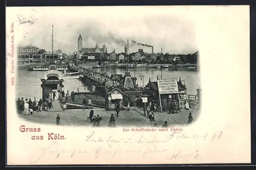 AK Köln, Schiffsbrücke nach Deutz
