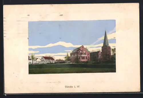 AK Bünde i. W., Teilansicht mit Kirche