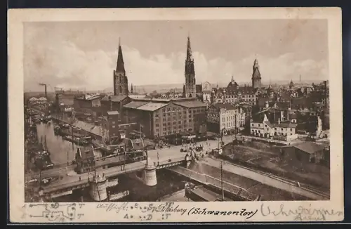 AK Duisburg, Schwanentor, Brücke, Stadtansicht, Kirchen