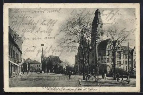 AK Gladbeck, Bottroperstrasse mit Rathaus