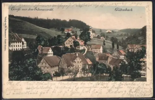 AK Gütenbach /Schwarzw., Ortsansicht aus der Vogelschau