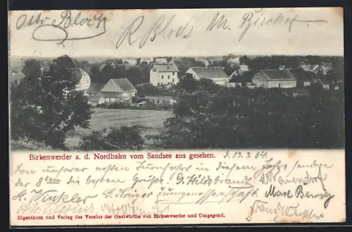 AK Birkenwerder a. d. Nordbahn, Ortspartie vom Sandsee aus gesehen