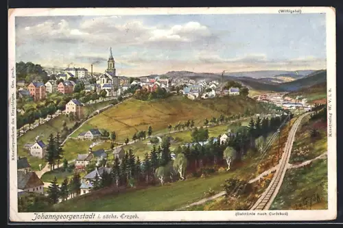 AK Johanngeorgenstadt, Blick zur Kirche im Ort