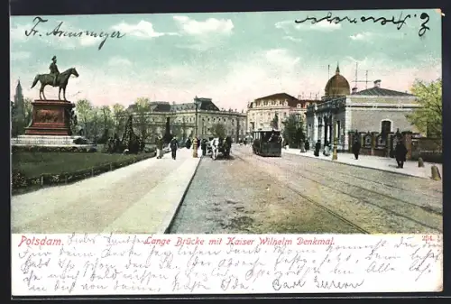 AK Potsdam, Lange Brücke mit Kaiser Wilhelm Denkmal