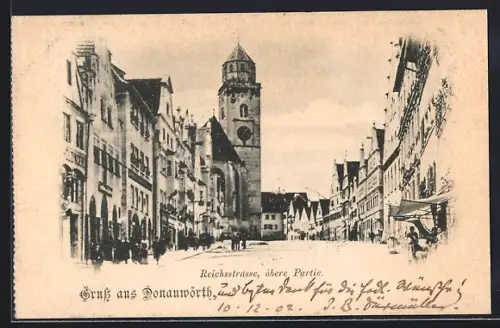 AK Donauwörth, Obere Partie der Reichsstrasse mit Passanten