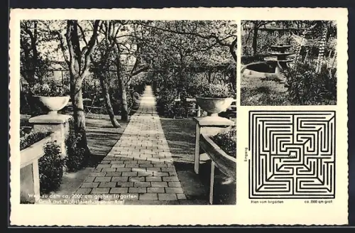 AK Probsteierhagen, Weg im Irrgarten, Skizze des Irrgarten