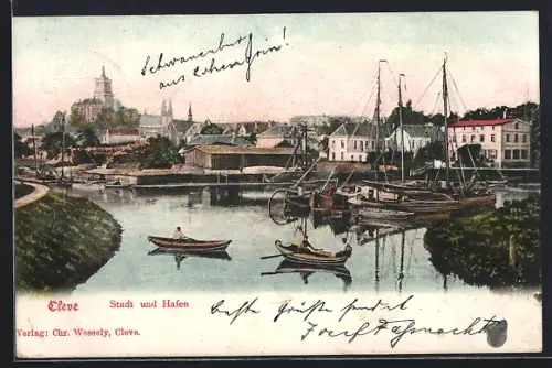 AK Cleve, Teilansicht mit Hafen