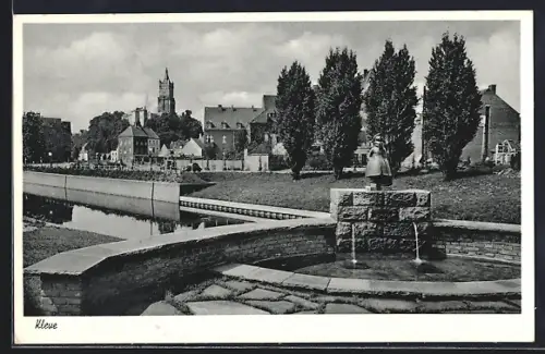 AK Cleve, Ortspartie mit Brunnen