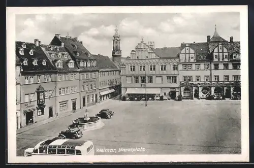 AK Weimar / Thür., Marktplatz mit Weinhandlung und Hof-Apotheke