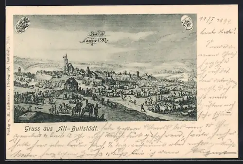 Lithographie Alt-Buttstädt, Teilansicht anno 1597