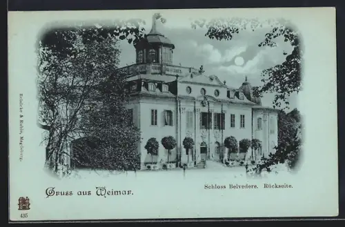 Mondschein-AK Weimar / Thür., Schloss Belvedere, Rückseite