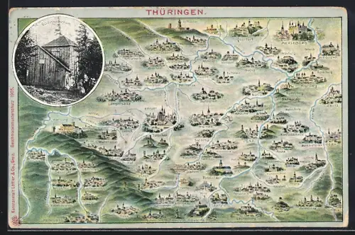 AK Weimar /Thüringen, Göthehäuschen, Panorama mit Schloss Merseburg, Querfurt und Erfurt, Passepartout