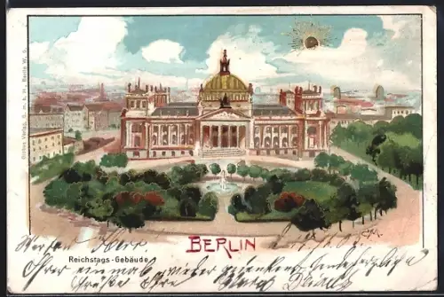Künstler-AK Berlin-Tiergarten, Reichstag, Gebäudeansicht