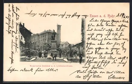AK Essen a. d. Ruhr, Krupp`sches Denkmal an der Limbeckerstrasse