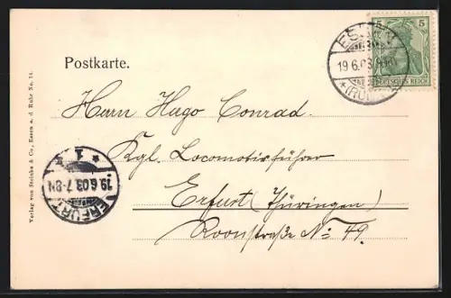 AK Essen a. d. Ruhr, Bismarckdenkmal mit Strassenpartie