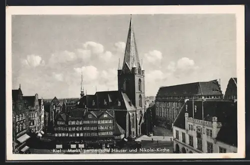 AK Kiel, Markt, persianische Häuser, Nikolai-Kirche