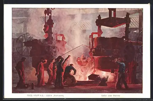 Künstler-AK Heinrich Kley: Fabrikarbeiter beim Giessen einer Bramme