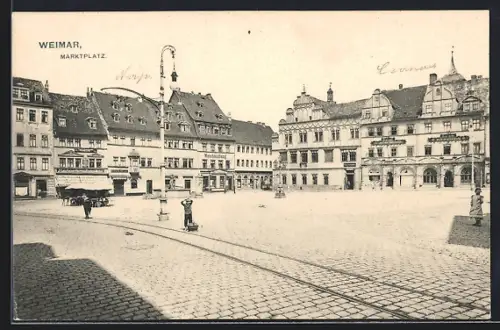 AK Weimar / Thür., Marktplatz mit Geschäften
