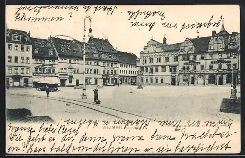 AK Weimar / Thür., Marktplatz mit Geschäften