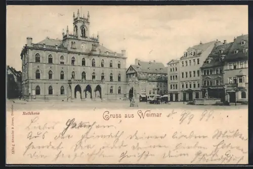 AK Weimar / Thür., Rathaus mit Brunnen