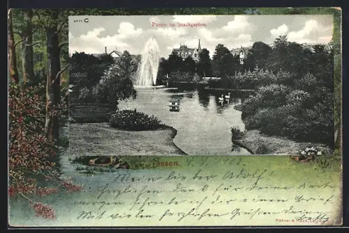 AK Essen, Partie mit Fontaine im Stadtgarten