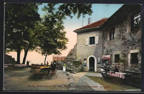 AK Blankenburg / Thür. Wald, Ruine Greifenstein, Gasthaus am Burghof