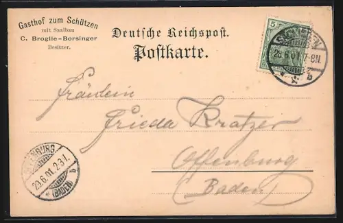 AK Säckingen, Restaurant Margarethenlaube, Uferpartie mit Kirche