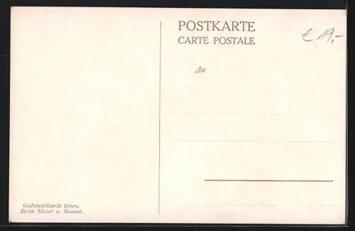 Künstler-AK Essen, Fabrikarbeiter in der Gussstahlfabrik