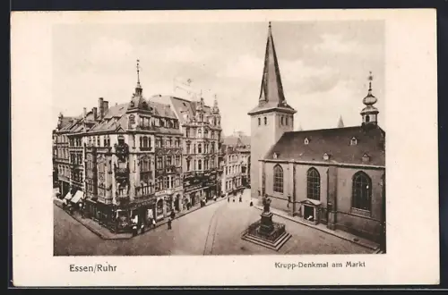 AK Essen /Ruhr, Markt mit Kirche und Krupp-Denkmal