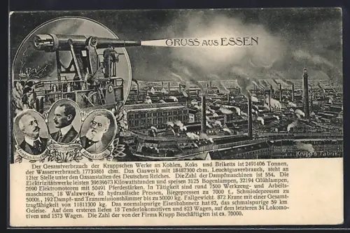 AK Essen, Teilansicht mit den Krupp`schen Werken
