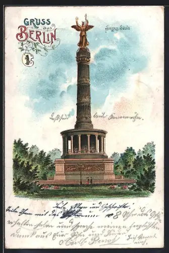 Lithographie Berlin-Tiergarten, Siegessäule