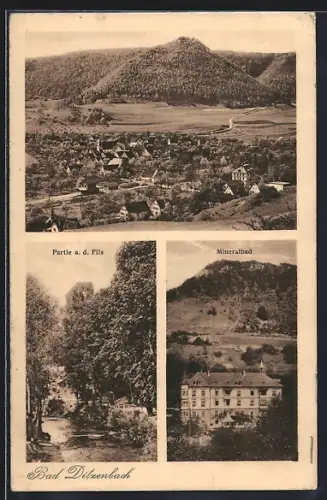 AK Bad Ditzenbach, Mineralbad, Partie a. d. Fils, Panorama